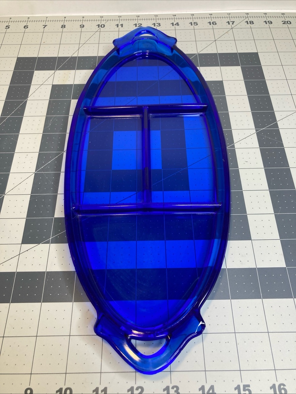 Vintage L.E. Smith Cobalt Blue Glass Divided Relish Dish Vanity Tray